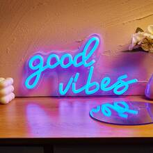 1 件 Good Vibes LED 霓虹灯，绿色霓虹灯剪影壁灯，游戏室装饰，家居装饰，生日礼物，墙壁艺术，小夜灯，卡通，USB 供电，带开关 - 藍色 - 查看 9