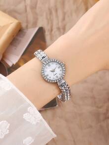 2pcs/Set Elegant Fashionable Niche High-Quality Rhinestone Inlaid Ladies Watch & Bracelet Set - White - View 10