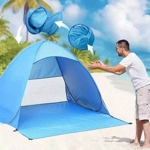 Pop-Up Beach Tent, Spacious Family Beach Tent With Carry Bag - Compact Folding Design, Suitable For Outdoor Camping, Picnic And Travel, Lightweight Durable Portable Sun Shelter, UPF 50+ UV Protection! Includes 6 Tent Pegs. Perfect Christmas, Halloween Or Thanksgiving Gift
