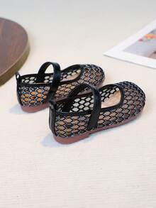 1 par de zapatos planos y sin cordones con diseño de corazón y diamante bordado en malla para niñas, estilo princesa, moda, suaves y ligeros, punta redonda, adecuados para niñas de 2 a 14 años, para todas las estaciones, fiestas y vacaciones - Negro - Ver 3