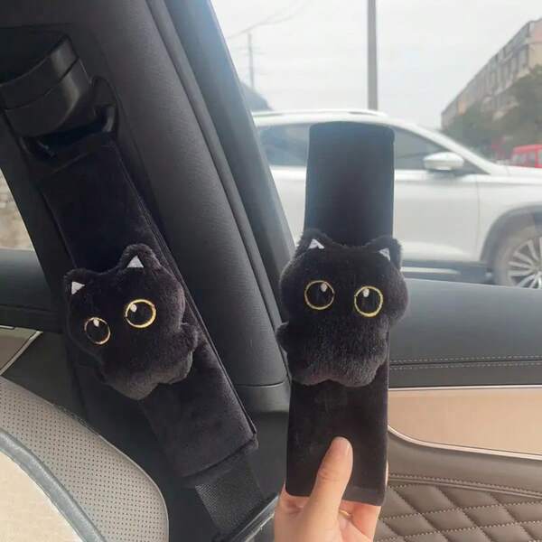 2pcs/1pc Unique Black Cat Seatbelt Covers - Made Of Durable And Sturdy Fabric - High Comfort - Suitable For Most Age Groups