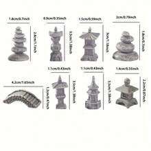 8 件套日本花园桥微型模型套装包含 8 种混合仙女花园配件，适用于 DIY 玻璃罐花园、盆景、微景观装饰，灰色树脂材料 - 彩色 - 查看 3
