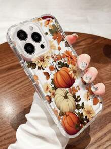 1pc Autumn Pumpkin Print Pattern Transparent Air Cushion Soft Phone Case, Full Coverage With Holes, Anti-Slip, Compatible With IPhone 11, 12, XR, 13, 13 Pro, 13 Pro Max, 14, 14 Pro, 14 Pro Max, 15, 15 Pro, 15 Plus, 15 Pro Max, 16, 16 Pro, 16 Plus, 16 Pro Max, Galaxy S25, Galaxy S25 Ultra, Galaxy S25 Plus Waterproof Shockproof Anti-Fall Scratch Resistant