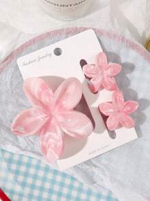 3 件套波西米亚风格粉色渐变大理石纹雏菊花发夹，小号和大号，女孩海滩度假发饰，春夏花爪夹