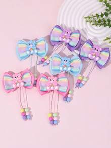 2/6 kẹp tóc hình gấu hoạt hình cho bé gái - Nơ satin hai lớp in họa tiết sọc cầu vồng & màu trơn, điểm nhấn đuôi đính hạt nhiều màu - Phụ kiện tóc đáng yêu, vui tươi, rực rỡ cho sinh nhật, hẹn hò, hóa trang & mọi mùa (Hồng/Xanh dương/Tím) - Nhiều màu - Xem 10