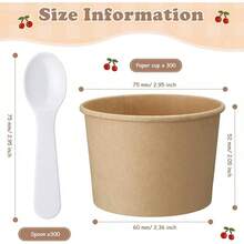 Honeydak 300 Pack 5 Oz Kraft Paper Disposable Ice Cream Cups With Spoons Bulk Small Ice Cream Sundae Bowls Treat Dessert Snack Frozen Yogurt Soup Container Wedding Birthday Party Supplies(Brown,White) - 棕色 - 查看 4