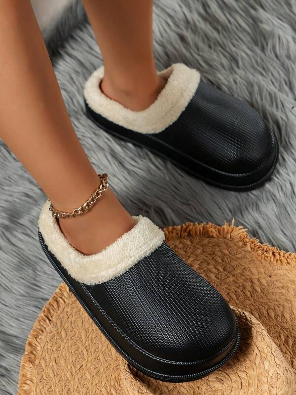 Girls & Teens Casual Comfortable Plush Lined Warm House Slippers, Versatile For Commuting, Waterproof & Anti-Slip One-Piece Fluffy Slides, Winter