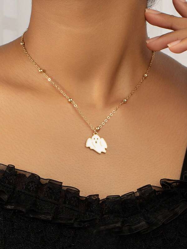 1pc Fashionable Enamel Colorful Ghost Pendant Necklace, Halloween Oil Drop Ghost Necklace, Suitable For Women's Daily Wear, Halloween Necklace, Halloween Gift Jewelry