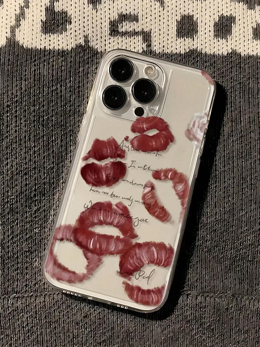 1 pieza Funda de teléfono a prueba de golpes de cobertura total de TPU con patrón único de astronauta y labios rojos compatible con iPhone 16, 15, 14, 13, 12, 11 Pro Max