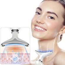 1 Peça Massageador de Rosto e Pescoço, Massageador de Drenagem Linfática, Massageador Facial de Cuidados com a Pele de 7 Cores LED para Mulheres, Ferramenta de Cuidados com a Pele