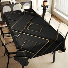 1pc Modern Minimalist Black Tablecloth With Gold Geometric Pattern - Machine Washable Polyester, Rectangular Design, Suitable For Dining Table And Coffee Table, Elegant Home Decor, Dining Table Decoration