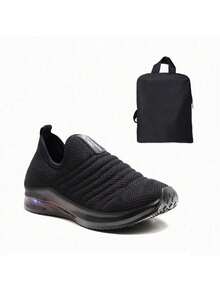 Tênis Infantil Com Luzinha Sem Cadarços para Meninos e Meninas Macio e Resistente com Mochila Mini Lancheira Escola e Passeio - Preto - Visão 1
