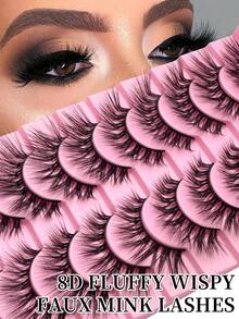 Brand New L-Shaped Curl 10 Pairs Manga Natural Thin False Eyelashes - Black Stem Faux Mink Eyelashes Cat Eye Shape, Natural Look, Suitable For Daily Makeup - Reusable, Comfortable, Suitable For Beginners - 交叉款 - 查看 1