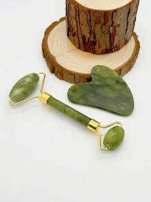 Zestaw 2 wałków jadeitowych i gua sha, masażer do twarzy z narzędziem do skrobania gua sha, odmłodzenie twarzy i szyi, usuwanie zmarszczek i opuchlizny wokół oczu, uroda, produkty do pielęgnacji skóry, spa, pielęgnacja ciała, narzędzia do pielęgnacji skóry, pielęgnacja twarzy, akcesoria kosmetyczne, masaż, narzędzie do masażu twarzy, wałek do twarzy