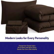 Dorm Room Essentials College Bedding Comforter Set 5 Piece Twin XL Size Bed In A Bag For College Students Boys And Girls, Twin XL, Camel - 巧克力棕 - 查看 4