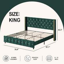 Twin/ Full/ Queen/ King Size Bed Frame, Upholstered Bed Frame With Diamond Headboard And Footboard, No Box Spring Needed With Wood Slat Support, Easy Assembly, Twin Bed Frame/  Full Bed Frame/ King Bed Frame, Black/ Pink/ White/ Purple/ Blue/ Green - 綠色 - 查看 10