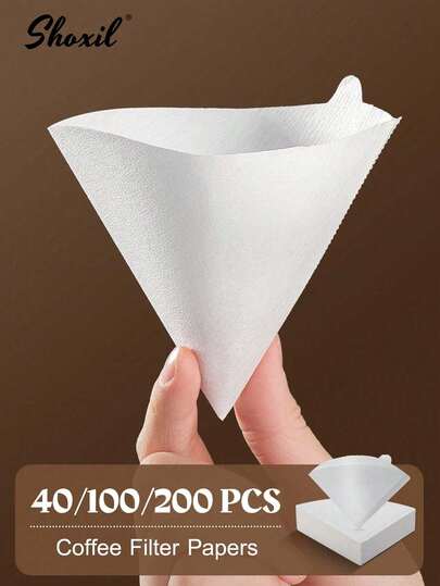 shoxil 40/100/200 st kaffefilter, kaffefilterpapper, kaffepappersfilter, engångsfilter för kaffe och te för pour over och droppkaffebryggare