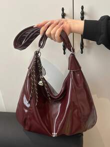Fashionable Large Capacity Shoulder Bag For Women, Design Tote Bag - Burgundy - View 2
