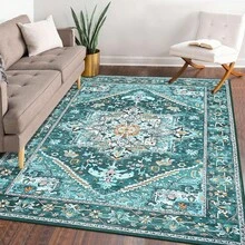 Homore Washable Vintage Area Rug Bohemian Decorative Rug For Living Room, Bedroom, Kids Room, 8' X 10' - Màu xanh lam - Xem 1