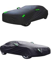 190T Coated Polyester Fabric Full Black Car Cover, Waterproof, Sunproof, With Reflective Strips - Black - View 11