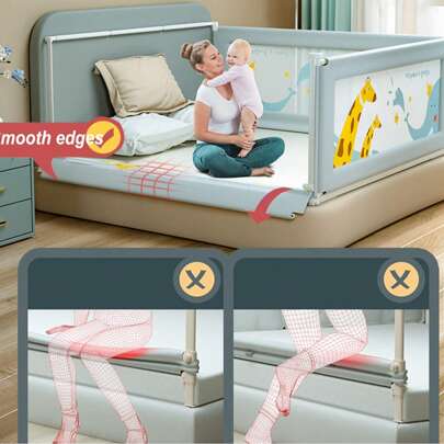 1.9m Barandilla para Cama, Barrera Anticaída Acero Inoxidable con Altura Ajustable y Abatible, para Todo Tipo de Colchones y Bases, Barandal con Base en Forma de U