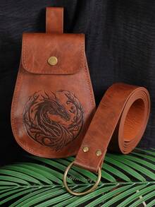 2pcs/Set Medieval Dragon Embossed Faux Leather Belt Pouch - Renaissance LARP & Cosplay Waist Bag - Multicolor - View 10
