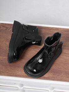 1 Paar klassische Kinderstiefel, neue flache Stiefel für Mädchen im Winter, geeignet für den Outdoor-Urlaub, seitlicher Reißverschluss mit Schleifendesign, kurze Stiefel