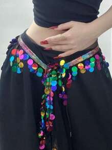 1pc Belly Dancer Cymbals Waist Wrap, Veil, Belly Chain, Hip Scarf, Mermaid Hip Scarf, Suitable For Daily Stage Performance Halloween