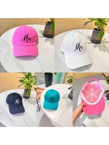 Boné de Beisebol com Top Rígido Bordado Sr. e Sra. com Logotipo em Fita, Boné de Beisebol Ajustável Bordado, Acompanha 1 Gancho de Chapéu