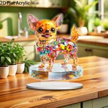 1 Piece 2D Flat Vintage Chihuahua Dog Acrylic Art Ornament For Home Decor, Bedroom, Bohemian Style With Vibrant Stained Glass Effect For Home, Office, Garden, Holiday Celebration Decorations, Ideal Gift For Valentine's Day