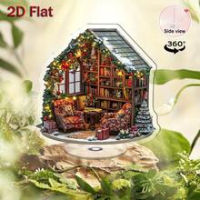 1pc 2D Rotating Acrylic Christmas Corner Decor - Cozy Relaxing Desktop Decoration With Snowy Roof, Wired Chair And Tree, Suitable For Home Or Office, Holiday Home Decor, Holiday Design, Durable Acrylic, Christmas Decoration, Christmas Gift, Christmas Ornament, Desktop Decor
