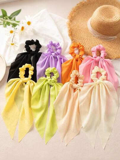 1pc Women's Hair Scrunchie, Minimalist Elegant Style In Yellow, Purple, Green, Pink, White Bright Colors, Suitable For Casual, Holiday Outfits
