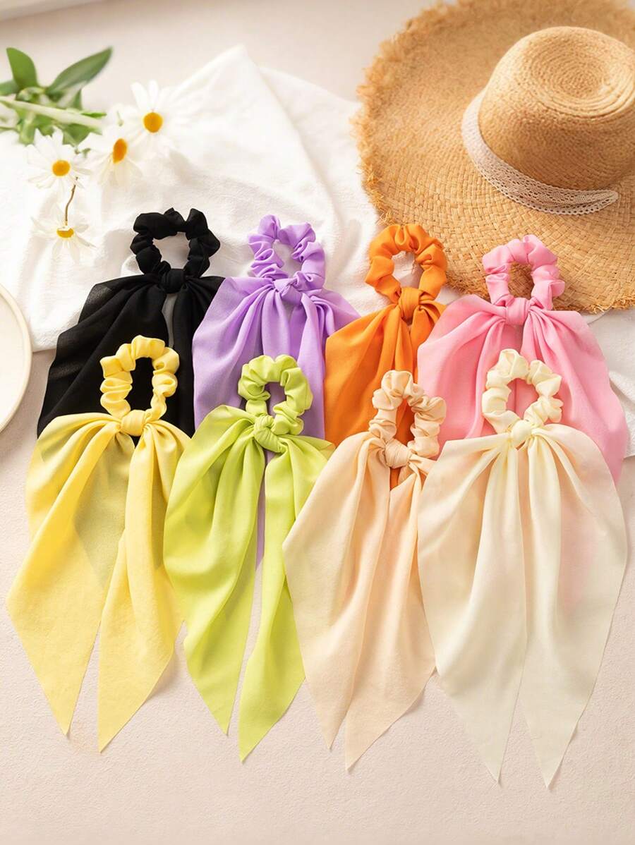 1pc Women's Simple Elegant Hair Scrunchie In Yellow, Purple, Green, Pink, White Bright Colors, Suitable For Daily & Vacation Outfits, Hair Ties, Scrunchy Hair Ties