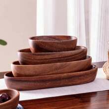 Japanese Sushi Tray Set: Walnut Wood Boat-Shaped Napkin Mat, Tea Towel Holder, Wood Bowl Plates, Salad Bowl, Hotel Supplies - Brown - View 10