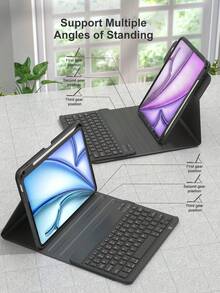 360° Rotating Keyboard Case Compatible With Ipad (A16) 11th/10th Gen, 7th/8th/9th Gen, IPad Air 4th/5th Gen/(M2) 2024/(M3) 2025, IPad Pro 11 (2018/2020/2021/2022), PU Leather Material, Built-In Detachable Wireless Keyboard, 150mAh Battery, Apple Pencil Holder, Black - Black - View 5