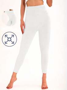 1 Peça Legging Skinny de Cintura Alta Casual Feminina de Cor Sólida, Calça 3/4 Confortável de Cintura Elástica e Ajuste Macio para Ioga, Fitness, Atividades ao Ar Livre, Uso Diário, Primavera/Verão