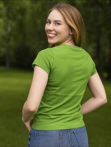 PLAYERA DAMA C/REDONDO M/CORTA AJUSTADO LISO - Verde Limon - Ver 2