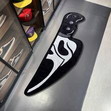 1 tấm thảm thiết kế mặt ma đen trắng, thảm chống trượt hình dạng bất đối xứng theo phong cách Gothic với các hạt hình con dao, thích hợp cho phòng khách, phòng ngủ, phòng tắm, phòng giặt, nhà vệ sinh, lối vào, nhà bếp, phòng trò chơi, hành lang, sân trong, thảm trang trí nhà kinh dị và hài hước đa năng cho mọi mùa, trang trí phòng - Đen và trắng - Xem 1