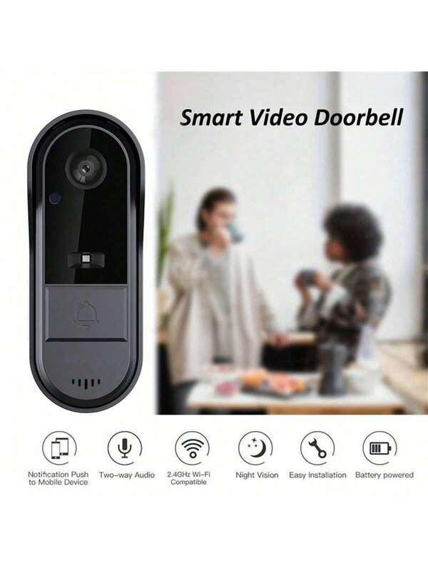 Wireless Video Doorbell With HD Camera, Two-Way Talk, Night Vision, App Remote Control, Self-Adhesive Mounting For Home Security, Wireless Doorbell For Home, Visitor Monitoring, Portable Design