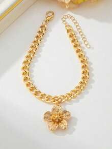 1pc Women's Fashion Jewelry, Foot Jewelry, Floral Pendant, Simple Thick Chain Anklet, Suitable For Daily, Beach, Holiday Wear, Gift