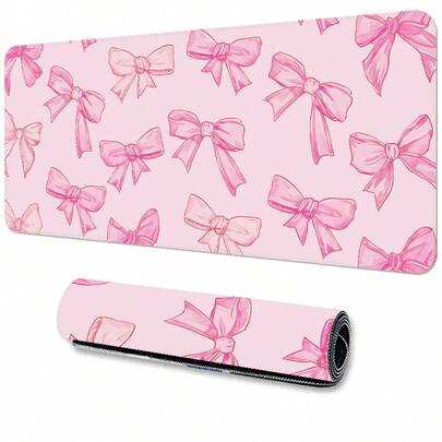 Large Pink Bow Mouse Pad, Gaming Desk Mat, Big Keyboard Pad, Washable, Rubber Non-Slip Bottom, Stitched Edge, Gift Mouse Pad, Desk Protector, Study Pad, Multiple Sizes Available, Computer Keyboard Mat, Laptop Pad,For School Supplies,Back To School Gaming Mouse Pad Desk Accessories Office Supplies Office Office Desk Accessories Mousepad Mouse Pad For Desk