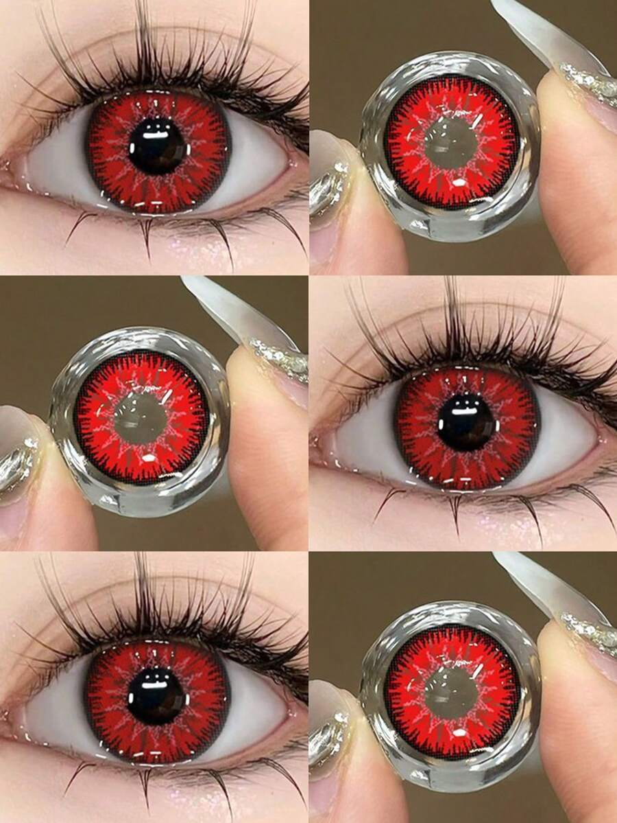 JeweLens 1pair Cosplay Color Contact Lenses Anime Red Coloured Pupil Halloween Costume Cosplay - Red - View 1