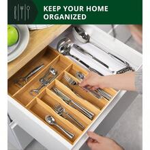 PZWROYAL CRAFT WOOD Organizador De Cajones De Cocina De Bambu Soporte Para Utensilios Y Bandeja De Cubiertos Con Separadores Ranurados 7 Ranuras Natural GS5485 - 自然的 - 查看 3