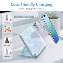 [Only Supports Wireless Headphones With Wireless Charging Function]3 In 1 Charging Station Compatible , Wireless Charger Compatible With 16 15 14 13 12 11 X Pro Max & Apple, Wireless Charging Station For Air-P Ods 4 3 Pro, Foldable Chargers With LED Light, Portable 3 In 1 Fast Wireless Charger, 15W  Foldable Wireless Charging Station Suitable For 15 14 Pro Max 13 12 11, For 3 2 Pro Multiple Devices - 藍色 - 查看 4
