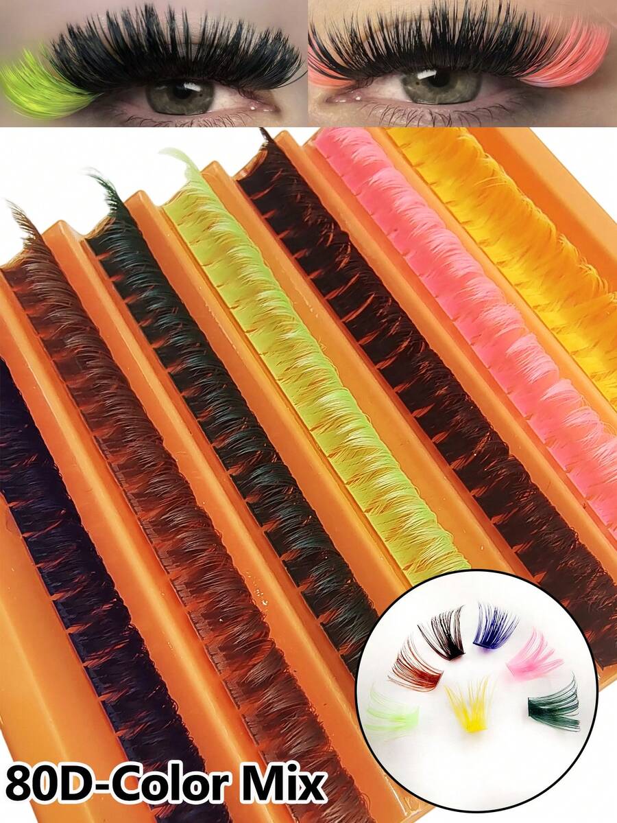 Asiteo 140pcs 80D Multi-Color D Curl Individual False Eyelashes - Soft, Low Allergy, Natural Look DIY Home Eyelash Extension Kit, Suitable For Music Festivals - 14mm, Easy To Wear, Reusable, Comfortable False Lashes - D - 查看 1