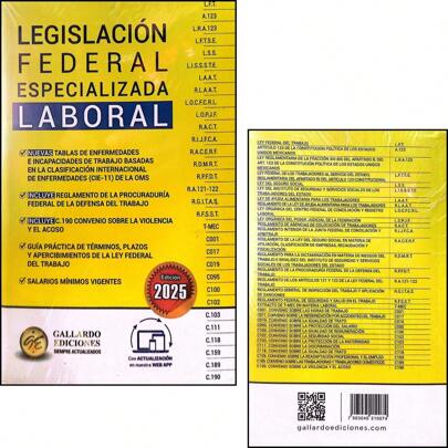 Libro en Pasta Blanda "Legislación Federal Especializada Laboral 2025" – Edición Oficial, Completa y Actualizada Publicada por Ediciones Gallardo, Compilación Exhaustiva de la Normativa Laboral Vigente en México, Incluye Ley Federal de los Trabajadores al Servicio del Estado, Ley Reglamentaria del Apartado B del Artículo 123 Constitucional, Normativa de Justicia Laboral, Organismos Registrales y Procesos de Conciliación, Obra de 914 Páginas en Formato Portátil de 13.8 * 3 * 21 cm, Herramienta Jurídica Fundamental para Abogados Laboralistas, Recursos Humanos, Estudiantes de Derecho, Servidores Públicos, Asesores Sindicales, Jueces de lo Laboral, Inspectores del Trabajo y Litigantes, Ideal para la Consulta Diaria en Empresas, Tribunales Laborales, Universidades, Auditorías, Bufetes Jurídicos y Dependencias Gubernamentales, Edición Técnica, Precisa y Confiable con Enfoque en el Nuevo Modelo de Justicia Laboral en México Vigente a 2025