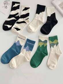 4 Pairs Of Men's And Women's Spring And Summer Black And White Striped Matching Joker Stockings