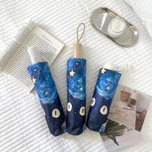Foldable Umbrella With Cute Starry Sky Cat Design, Dual Use Rainy & Sunny Umbrella, Painting Cat Pattern, Portable, Sunproof, Compact & Fashionable, Suitable For Outdoor