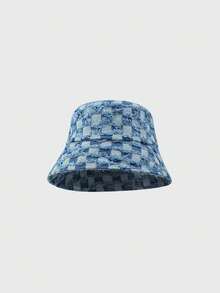 1pc Women Vintage Distressed Metal Decor Brim Fisherman Hat, Fashionable Casual Sunhat, Korean Style Student Couple Outdoor Sun Protection Large Brim Bucket Hat - Multicolor - View 13