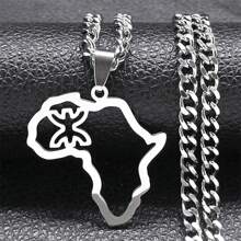 Berber Africa Map Necklace For Women, Men Stainless Steel Gold/Silver Color Stunning Lettering Kabyle Berber Necklace